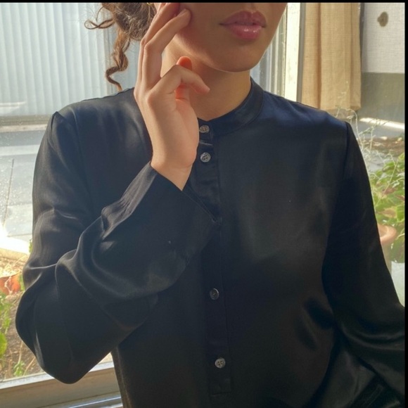 NWT Raquel Allegra Pebble Satin Set — Perfect Henley (XS) + Fez Pant (S), Black - Picture 9 of 11